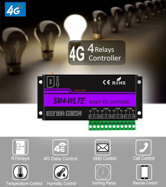 KONLEN KL-SM4 — 4G реле-контроллер 4 канала